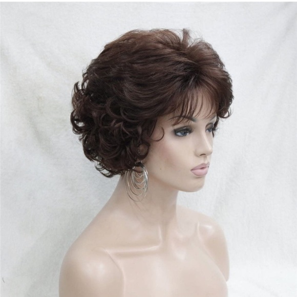 Dark Brown Short Curly Wavy Wig - Picture 4 of 5